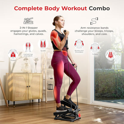 Mini Steppers with Digital Monitor and Resistance Bands, Compact Low-Impact Cardio Machines for Home Workouts