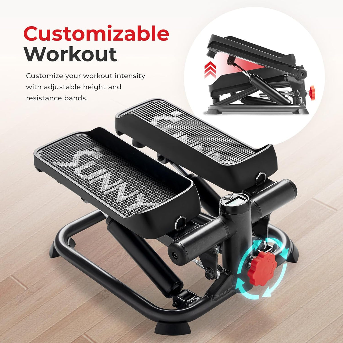 Mini Steppers with Digital Monitor and Resistance Bands, Compact Low-Impact Cardio Machines for Home Workouts