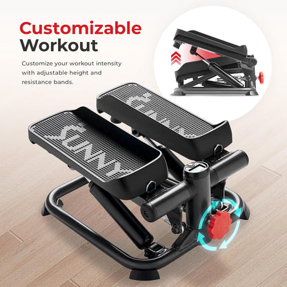 Mini Steppers with Digital Monitor and Resistance Bands, Compact Low-Impact Cardio Machines for Home Workouts