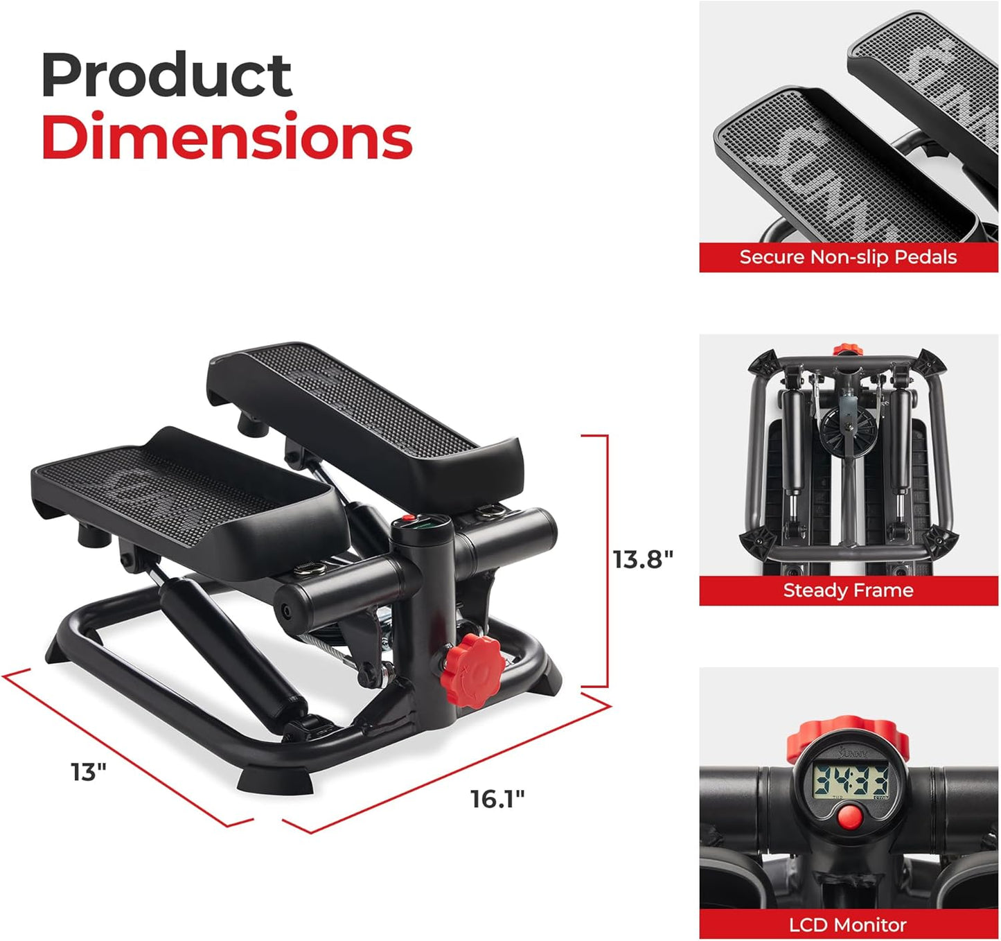 Mini Steppers with Digital Monitor and Resistance Bands, Compact Low-Impact Cardio Machines for Home Workouts