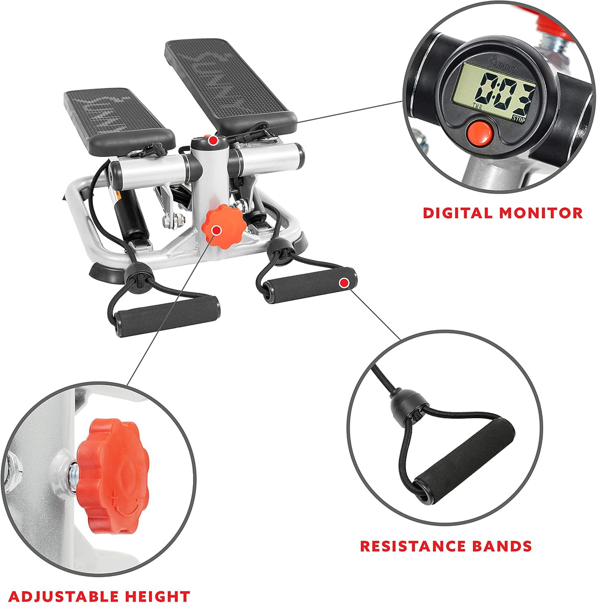 Mini Steppers with Digital Monitor and Resistance Bands, Compact Low-Impact Cardio Machines for Home Workouts