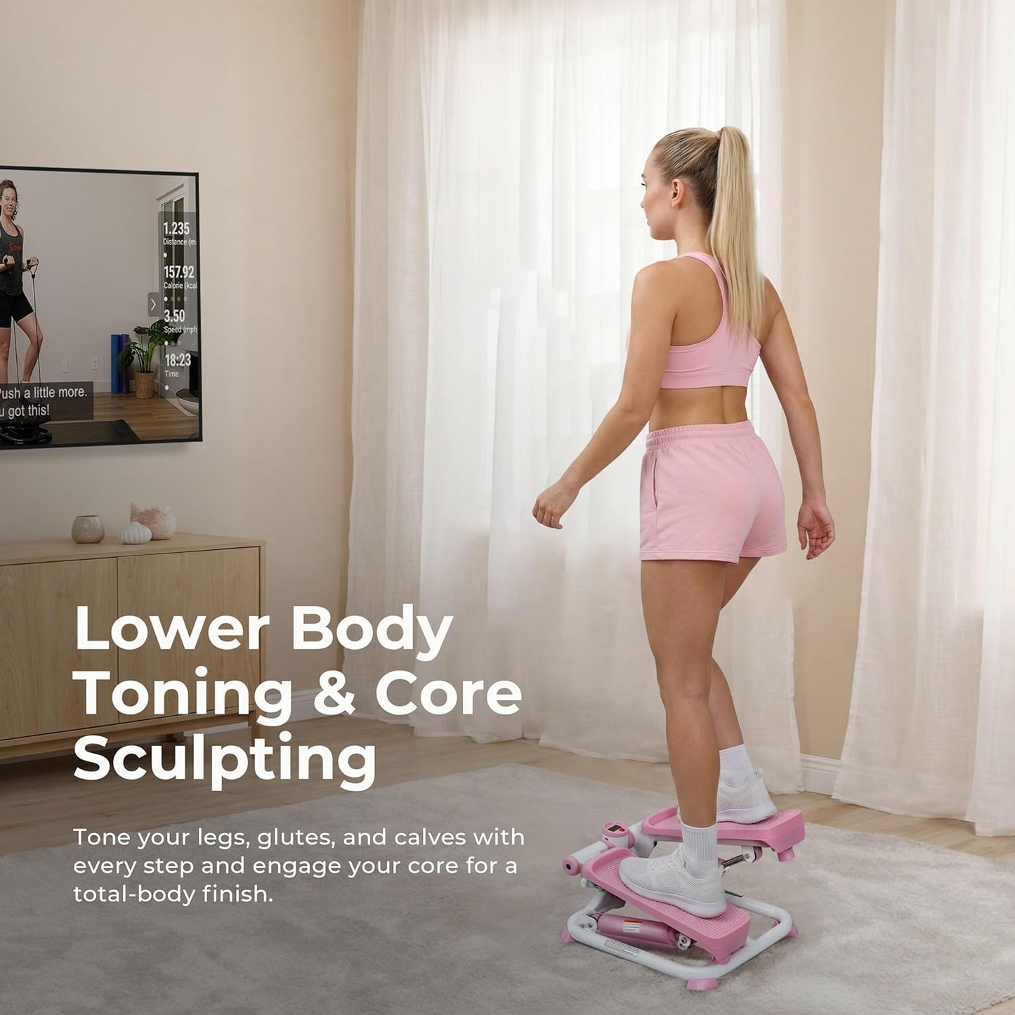 Mini Steppers with Digital Monitor and Resistance Bands, Compact Low-Impact Cardio Machines for Home Workouts