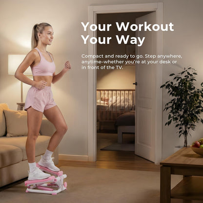 Mini Steppers with Digital Monitor and Resistance Bands, Compact Low-Impact Cardio Machines for Home Workouts