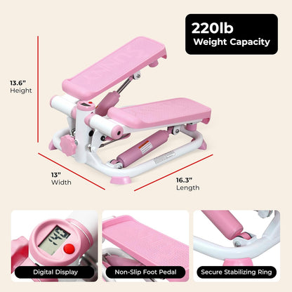 Mini Steppers with Digital Monitor and Resistance Bands, Compact Low-Impact Cardio Machines for Home Workouts