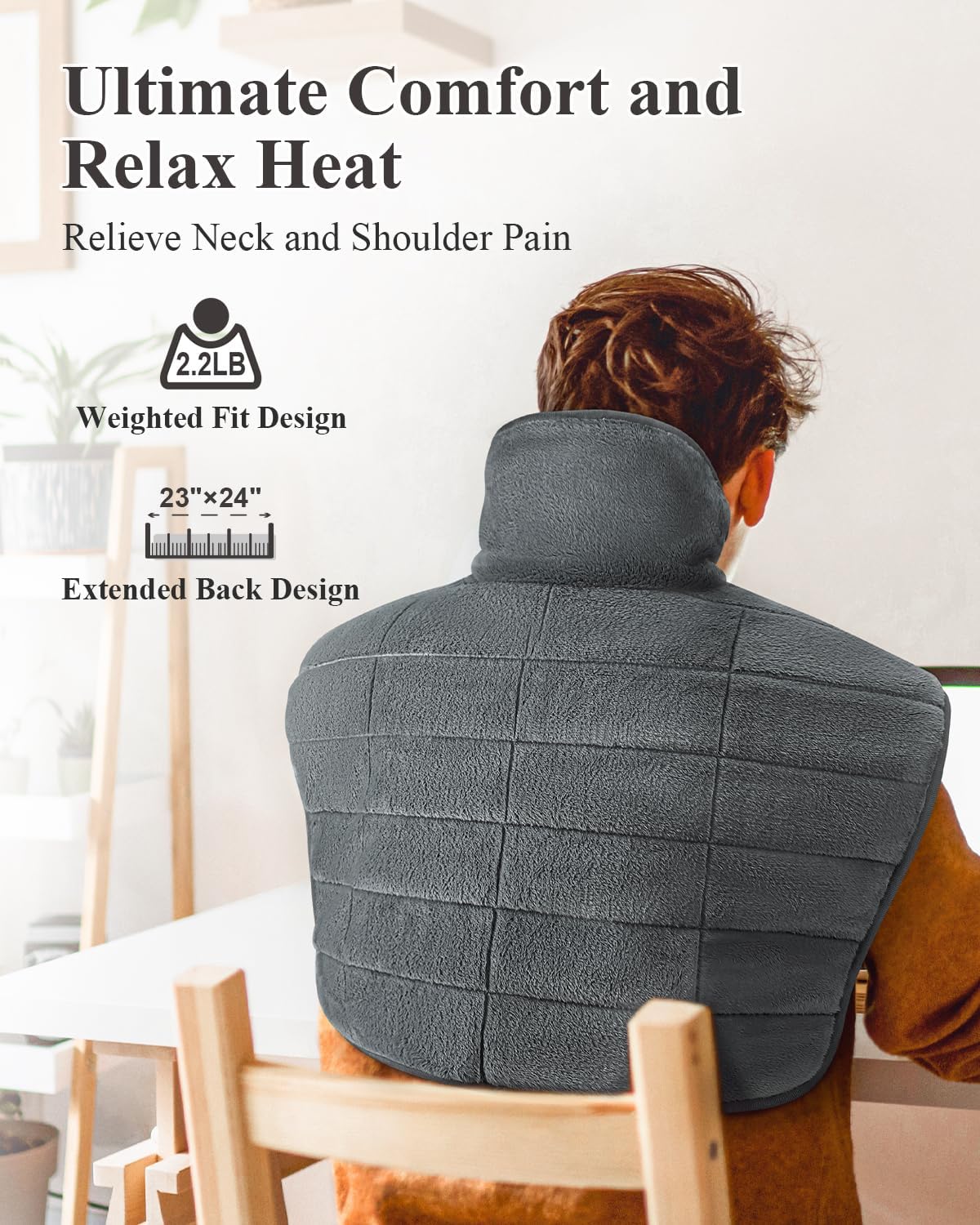 Heating Pad for Neck and Shoulders and Back Weighted,24x23In,Silver Grey