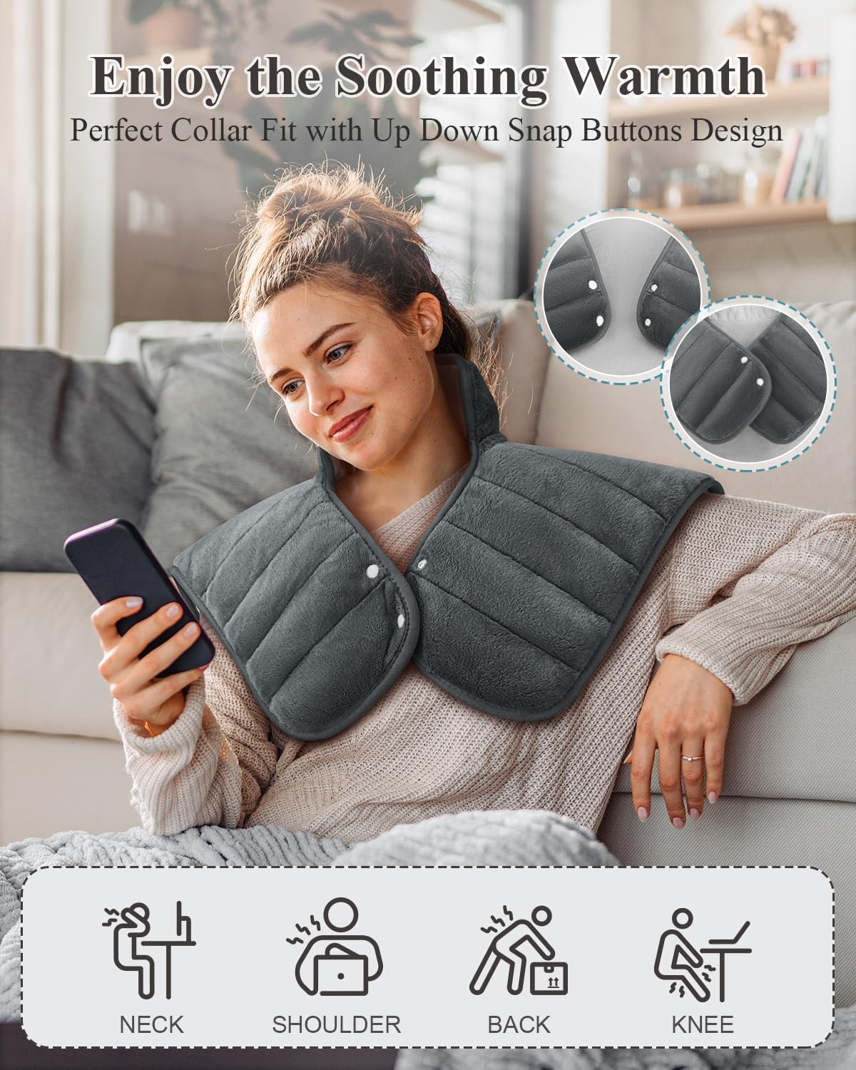 Heating Pad for Neck and Shoulders and Back Weighted,24x23In,Silver Grey