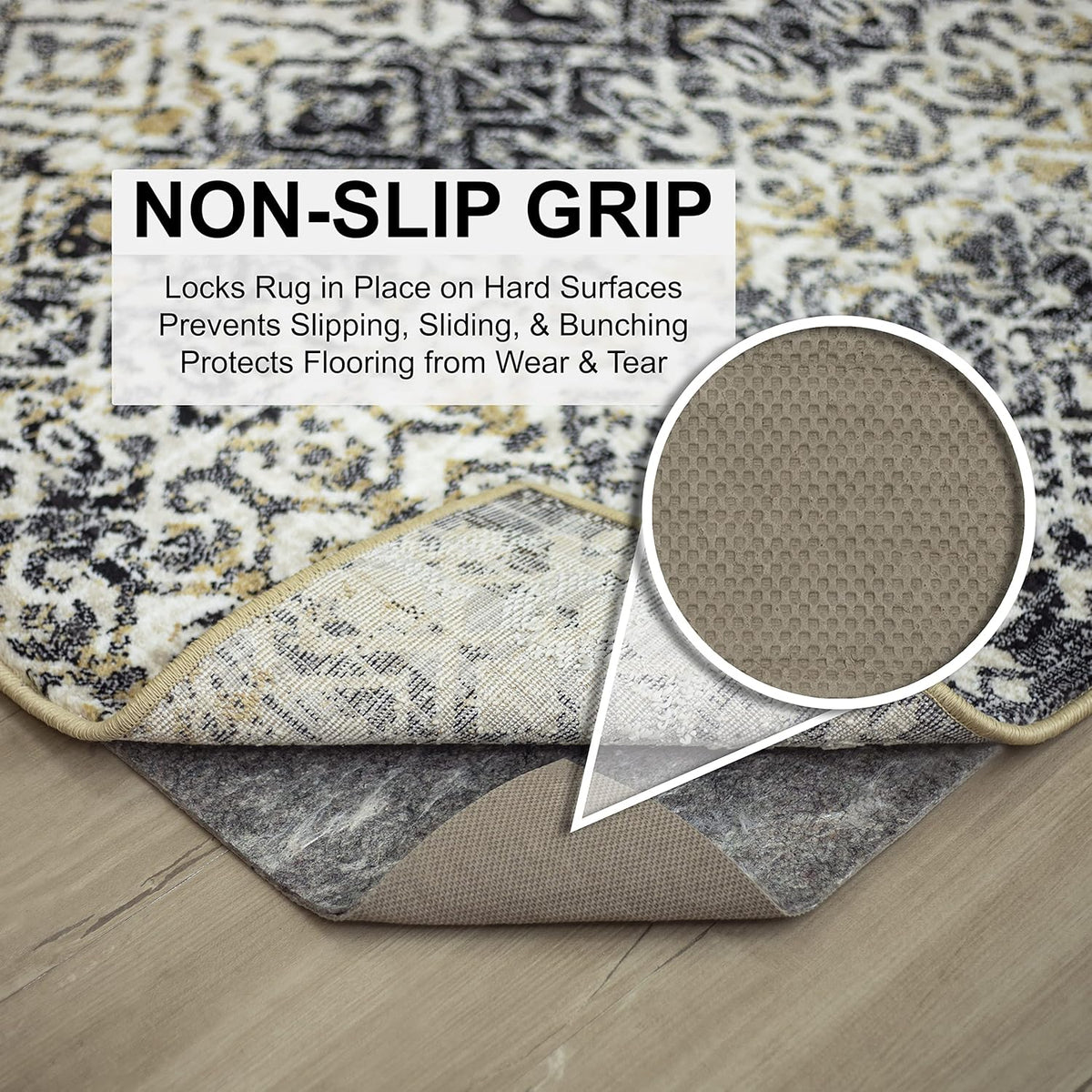 Non Slip Rug Pad 3' x 5'- 1/4" Thick Felt + Latex Rubber Gripper - Dual Surface Cushion for Hardwood, Carpet, Tile Floors, Made in USA - Colors A