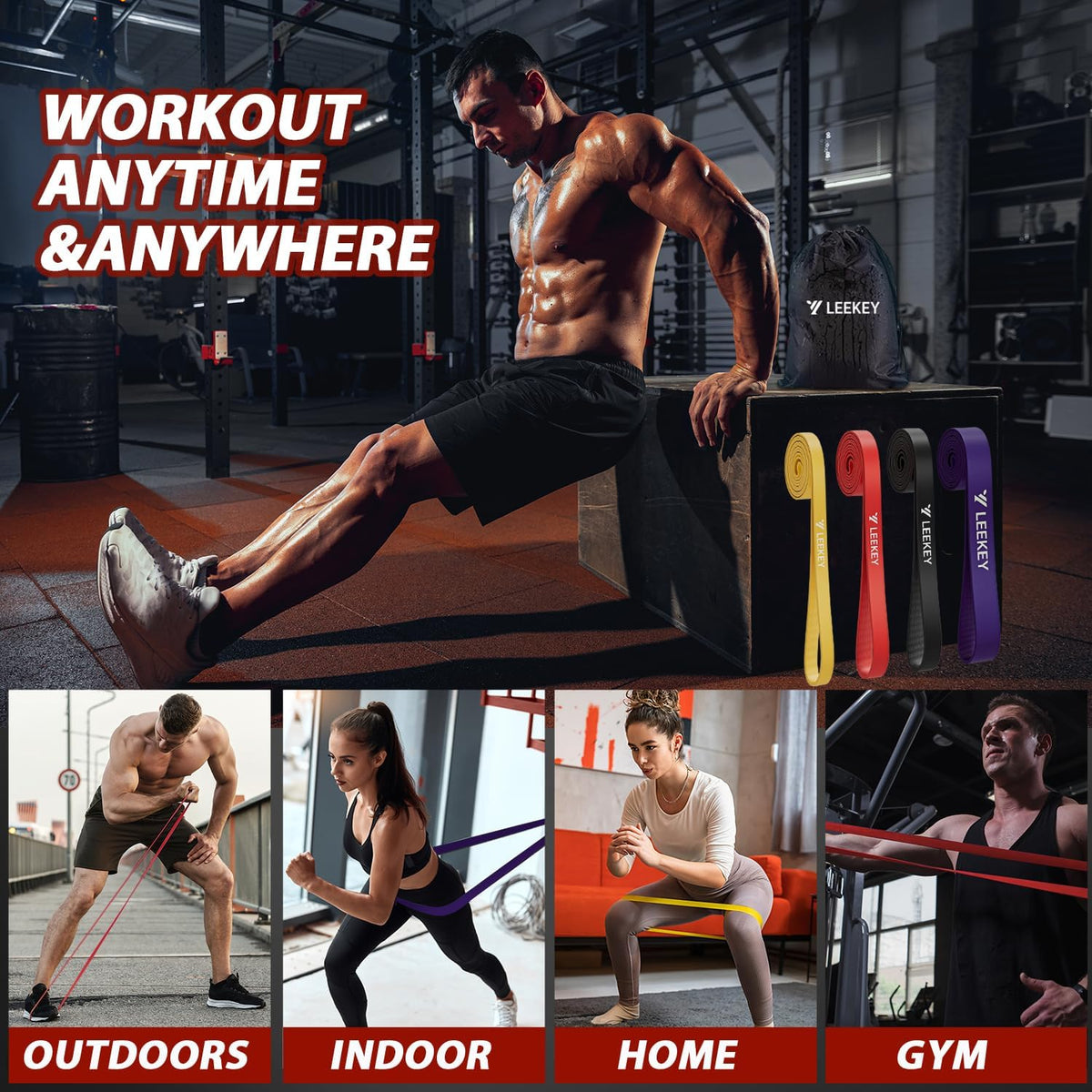 Pull Up Assistance Bands,Muit Levels Resistance Bands for Senior/Adults,Exercise Bands with Door Anchor, Strength Bands for Fitness Training, Physical Therapy,Home Gym Workouts