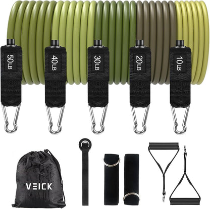 VEICK Resistance Bands Set, 10-150 LBS Stackable Exercise Bands with Handles, Ankle Straps & Door Anchor, Workout Bands for Home Gym, Yoga, Pilates, Physical Therapy for Men Women