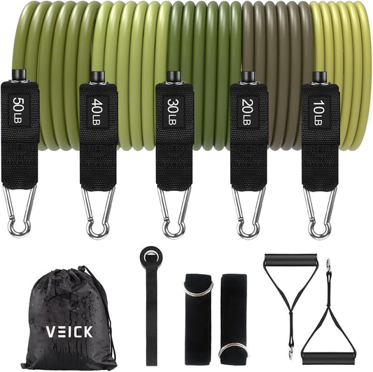 VEICK Resistance Bands Set, 10-150 LBS Stackable Exercise Bands with Handles, Ankle Straps & Door Anchor, Workout Bands for Home Gym, Yoga, Pilates, Physical Therapy for Men Women