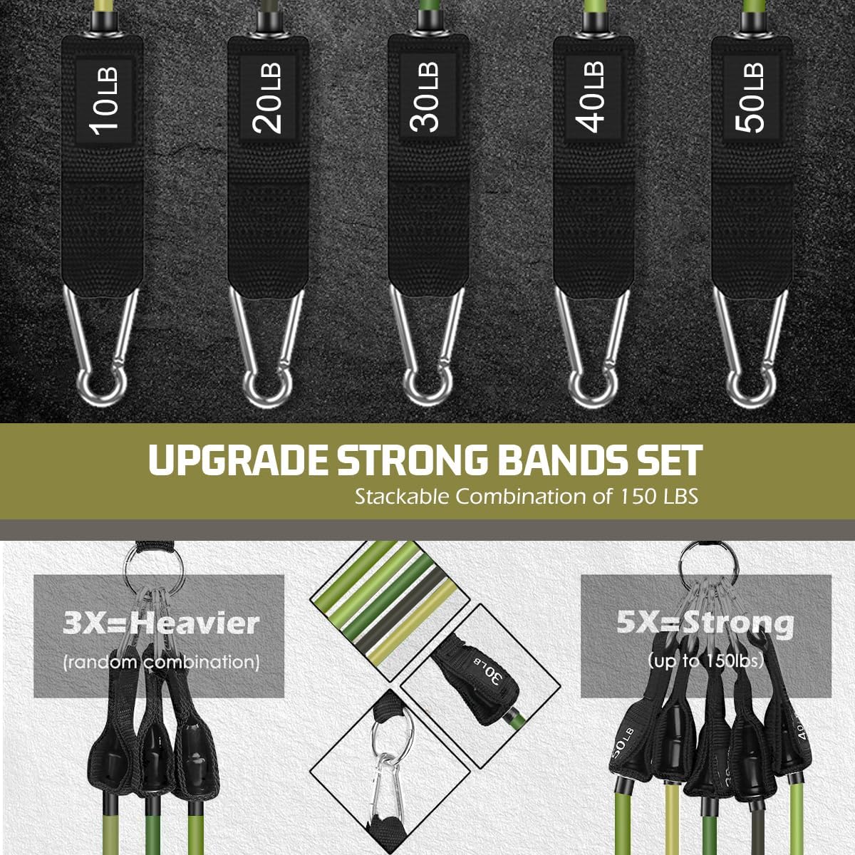 VEICK Resistance Bands Set, 10-150 LBS Stackable Exercise Bands with Handles, Ankle Straps & Door Anchor, Workout Bands for Home Gym, Yoga, Pilates, Physical Therapy for Men Women