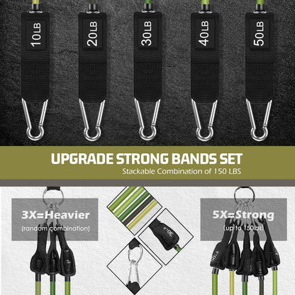 VEICK Resistance Bands Set, 10-150 LBS Stackable Exercise Bands with Handles, Ankle Straps & Door Anchor, Workout Bands for Home Gym, Yoga, Pilates, Physical Therapy for Men Women