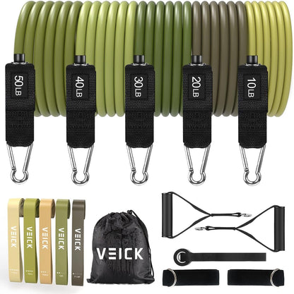 VEICK Resistance Bands Set, 10-150 LBS Stackable Exercise Bands with Handles, Ankle Straps & Door Anchor, Workout Bands for Home Gym, Yoga, Pilates, Physical Therapy for Men Women