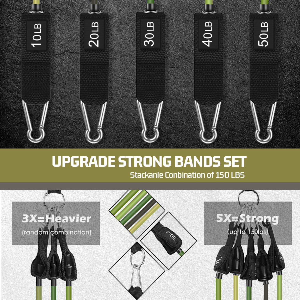 VEICK Resistance Bands Set, 10-150 LBS Stackable Exercise Bands with Handles, Ankle Straps & Door Anchor, Workout Bands for Home Gym, Yoga, Pilates, Physical Therapy for Men Women
