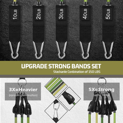 VEICK Resistance Bands Set, 10-150 LBS Stackable Exercise Bands with Handles, Ankle Straps & Door Anchor, Workout Bands for Home Gym, Yoga, Pilates, Physical Therapy for Men Women