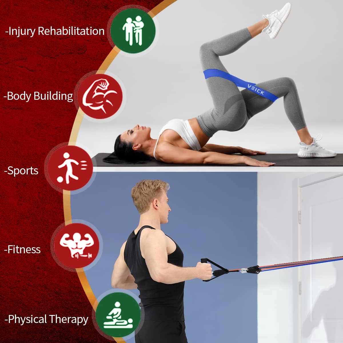 VEICK Resistance Bands Set, 10-150 LBS Stackable Exercise Bands with Handles, Ankle Straps & Door Anchor, Workout Bands for Home Gym, Yoga, Pilates, Physical Therapy for Men Women