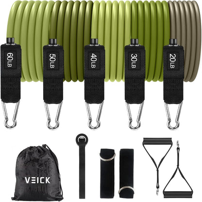 VEICK Resistance Bands Set, 10-150 LBS Stackable Exercise Bands with Handles, Ankle Straps & Door Anchor, Workout Bands for Home Gym, Yoga, Pilates, Physical Therapy for Men Women