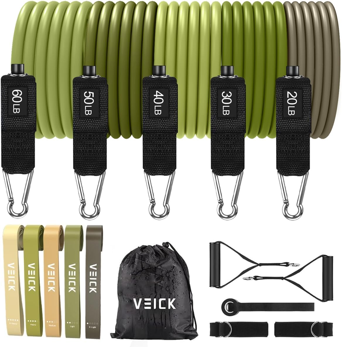 VEICK Resistance Bands Set, 10-150 LBS Stackable Exercise Bands with Handles, Ankle Straps & Door Anchor, Workout Bands for Home Gym, Yoga, Pilates, Physical Therapy for Men Women