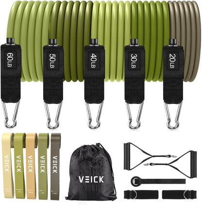 VEICK Resistance Bands Set, 10-150 LBS Stackable Exercise Bands with Handles, Ankle Straps & Door Anchor, Workout Bands for Home Gym, Yoga, Pilates, Physical Therapy for Men Women
