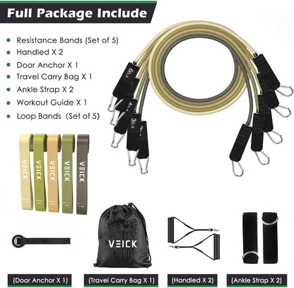 VEICK Resistance Bands Set, 10-150 LBS Stackable Exercise Bands with Handles, Ankle Straps & Door Anchor, Workout Bands for Home Gym, Yoga, Pilates, Physical Therapy for Men Women