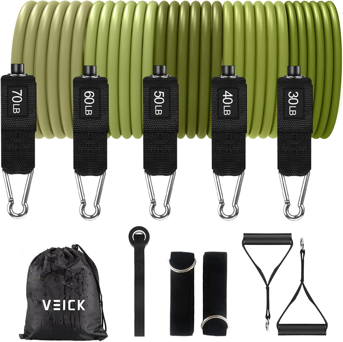VEICK Resistance Bands Set, 10-150 LBS Stackable Exercise Bands with Handles, Ankle Straps & Door Anchor, Workout Bands for Home Gym, Yoga, Pilates, Physical Therapy for Men Women