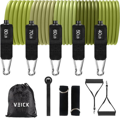 VEICK Resistance Bands Set, 10-150 LBS Stackable Exercise Bands with Handles, Ankle Straps & Door Anchor, Workout Bands for Home Gym, Yoga, Pilates, Physical Therapy for Men Women