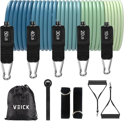 VEICK Resistance Bands Set, 10-150 LBS Stackable Exercise Bands with Handles, Ankle Straps & Door Anchor, Workout Bands for Home Gym, Yoga, Pilates, Physical Therapy for Men Women