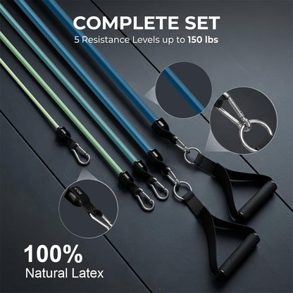 VEICK Resistance Bands Set, 10-150 LBS Stackable Exercise Bands with Handles, Ankle Straps & Door Anchor, Workout Bands for Home Gym, Yoga, Pilates, Physical Therapy for Men Women
