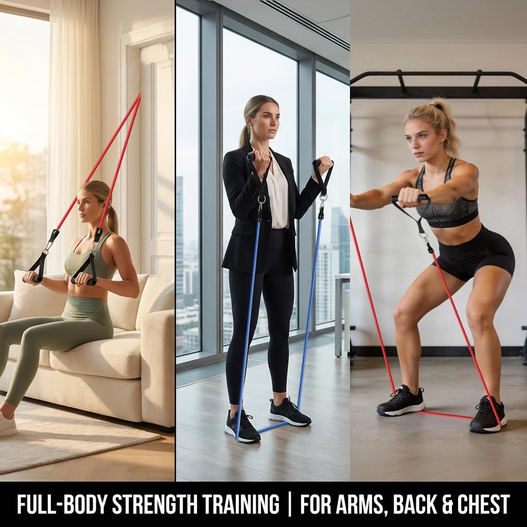 VEICK Resistance Bands Set, 10-150 LBS Stackable Exercise Bands with Handles, Ankle Straps & Door Anchor, Workout Bands for Home Gym, Yoga, Pilates, Physical Therapy for Men Women