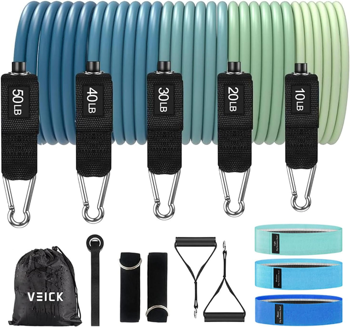 VEICK Resistance Bands Set, 10-150 LBS Stackable Exercise Bands with Handles, Ankle Straps & Door Anchor, Workout Bands for Home Gym, Yoga, Pilates, Physical Therapy for Men Women