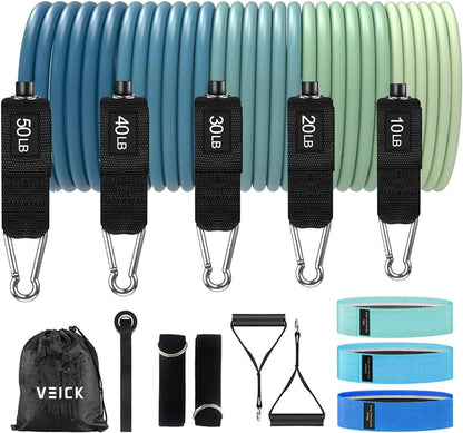 VEICK Resistance Bands Set, 10-150 LBS Stackable Exercise Bands with Handles, Ankle Straps & Door Anchor, Workout Bands for Home Gym, Yoga, Pilates, Physical Therapy for Men Women
