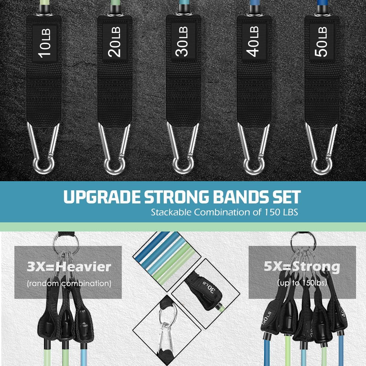 VEICK Resistance Bands Set, 10-150 LBS Stackable Exercise Bands with Handles, Ankle Straps & Door Anchor, Workout Bands for Home Gym, Yoga, Pilates, Physical Therapy for Men Women