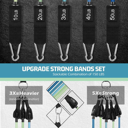 VEICK Resistance Bands Set, 10-150 LBS Stackable Exercise Bands with Handles, Ankle Straps & Door Anchor, Workout Bands for Home Gym, Yoga, Pilates, Physical Therapy for Men Women