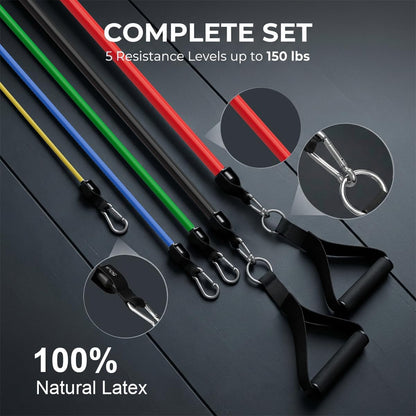 VEICK Resistance Bands Set, 10-150 LBS Stackable Exercise Bands with Handles, Ankle Straps & Door Anchor, Workout Bands for Home Gym, Yoga, Pilates, Physical Therapy for Men Women