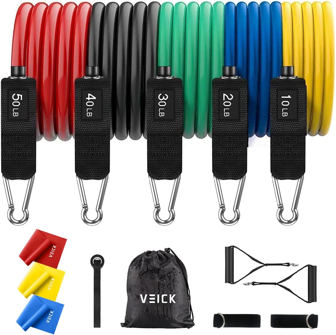 VEICK Resistance Bands Set, 10-150 LBS Stackable Exercise Bands with Handles, Ankle Straps & Door Anchor, Workout Bands for Home Gym, Yoga, Pilates, Physical Therapy for Men Women