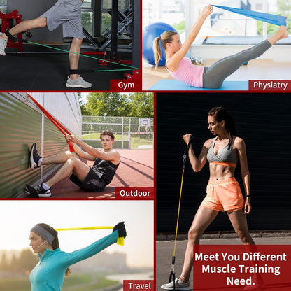 VEICK Resistance Bands Set, 10-150 LBS Stackable Exercise Bands with Handles, Ankle Straps & Door Anchor, Workout Bands for Home Gym, Yoga, Pilates, Physical Therapy for Men Women