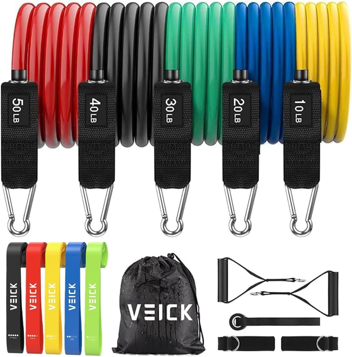 VEICK Resistance Bands Set, 10-150 LBS Stackable Exercise Bands with Handles, Ankle Straps & Door Anchor, Workout Bands for Home Gym, Yoga, Pilates, Physical Therapy for Men Women