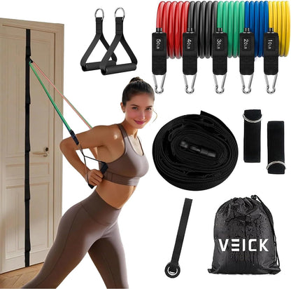 VEICK Resistance Bands Set, 10-150 LBS Stackable Exercise Bands with Handles, Ankle Straps & Door Anchor, Workout Bands for Home Gym, Yoga, Pilates, Physical Therapy for Men Women