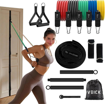 VEICK Resistance Bands Set, 10-150 LBS Stackable Exercise Bands with Handles, Ankle Straps & Door Anchor, Workout Bands for Home Gym, Yoga, Pilates, Physical Therapy for Men Women