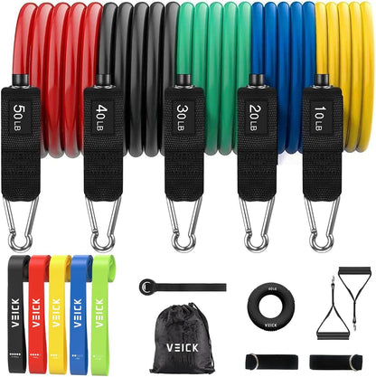 VEICK Resistance Bands Set, 10-150 LBS Stackable Exercise Bands with Handles, Ankle Straps & Door Anchor, Workout Bands for Home Gym, Yoga, Pilates, Physical Therapy for Men Women