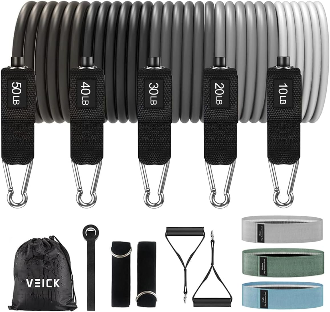 VEICK Resistance Bands Set, 10-150 LBS Stackable Exercise Bands with Handles, Ankle Straps & Door Anchor, Workout Bands for Home Gym, Yoga, Pilates, Physical Therapy for Men Women