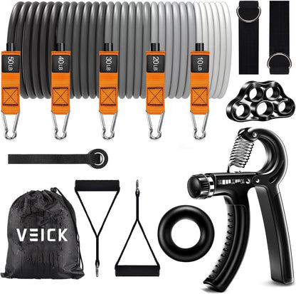 VEICK Resistance Bands Set, 10-150 LBS Stackable Exercise Bands with Handles, Ankle Straps & Door Anchor, Workout Bands for Home Gym, Yoga, Pilates, Physical Therapy for Men Women