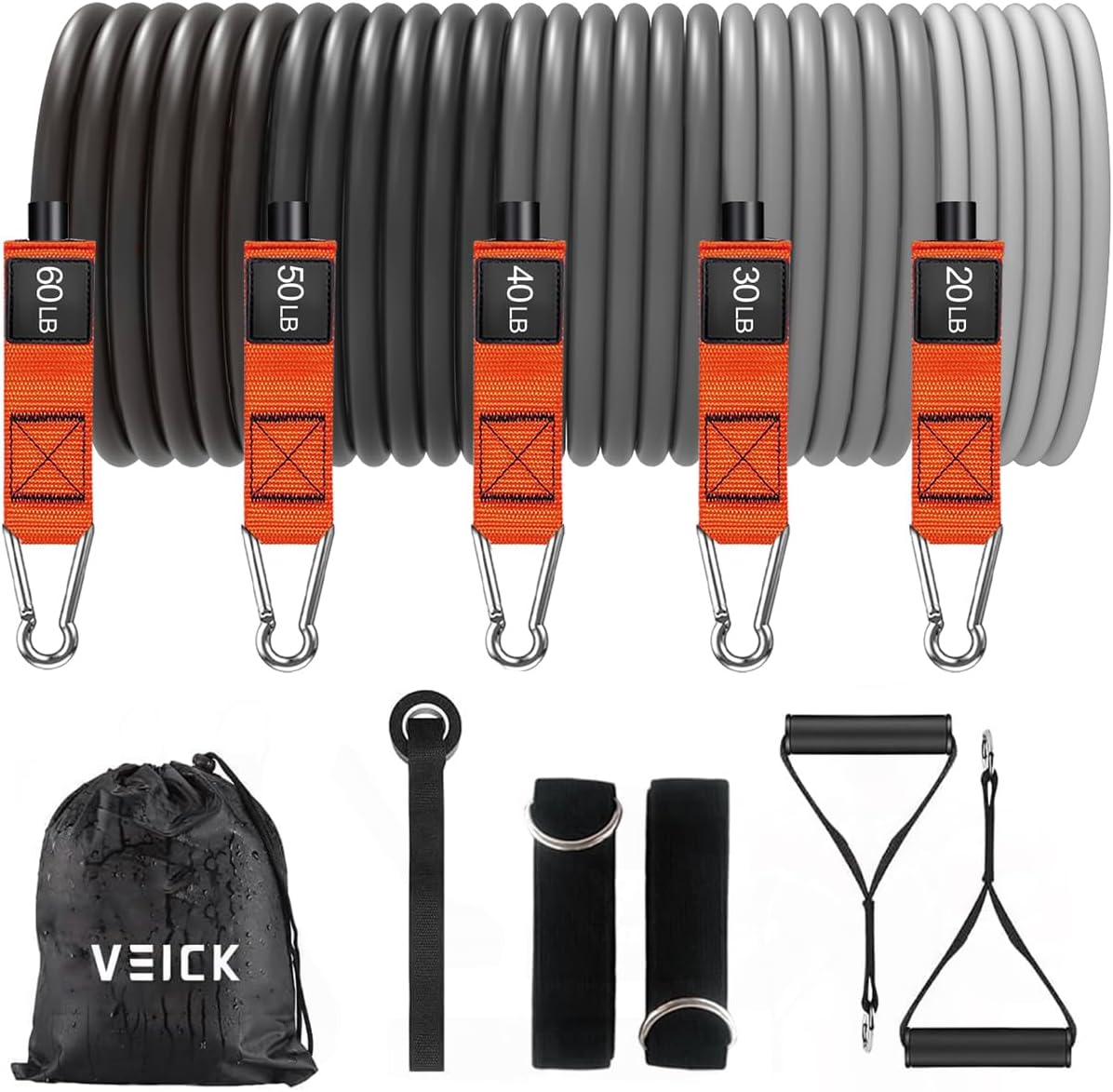 VEICK Resistance Bands Set, 10-150 LBS Stackable Exercise Bands with Handles, Ankle Straps & Door Anchor, Workout Bands for Home Gym, Yoga, Pilates, Physical Therapy for Men Women