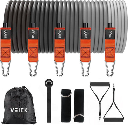 VEICK Resistance Bands Set, 10-150 LBS Stackable Exercise Bands with Handles, Ankle Straps & Door Anchor, Workout Bands for Home Gym, Yoga, Pilates, Physical Therapy for Men Women