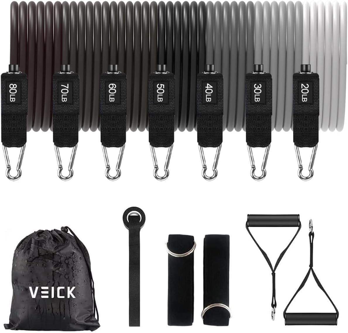 VEICK Resistance Bands Set, 10-150 LBS Stackable Exercise Bands with Handles, Ankle Straps & Door Anchor, Workout Bands for Home Gym, Yoga, Pilates, Physical Therapy for Men Women