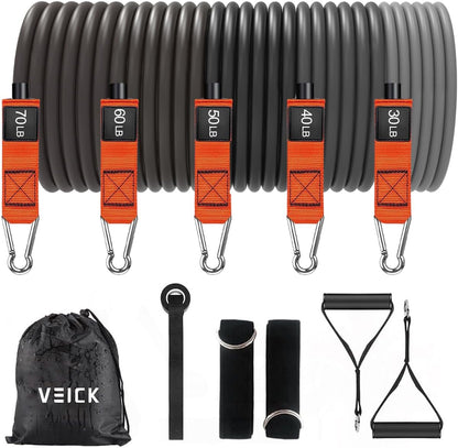 VEICK Resistance Bands Set, 10-150 LBS Stackable Exercise Bands with Handles, Ankle Straps & Door Anchor, Workout Bands for Home Gym, Yoga, Pilates, Physical Therapy for Men Women