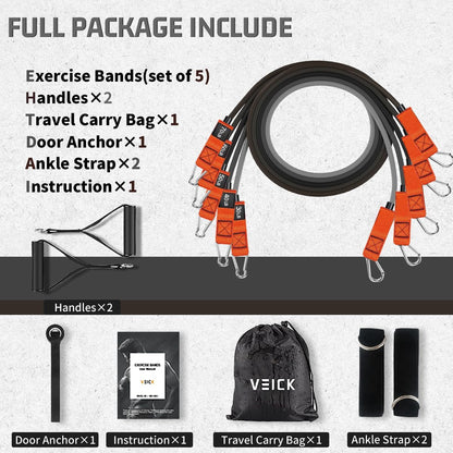 VEICK Resistance Bands Set, 10-150 LBS Stackable Exercise Bands with Handles, Ankle Straps & Door Anchor, Workout Bands for Home Gym, Yoga, Pilates, Physical Therapy for Men Women