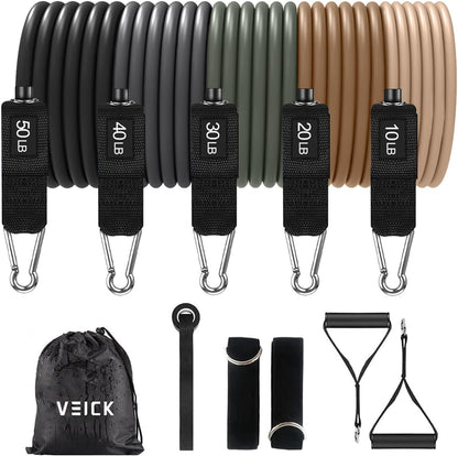 VEICK Resistance Bands Set, 10-150 LBS Stackable Exercise Bands with Handles, Ankle Straps & Door Anchor, Workout Bands for Home Gym, Yoga, Pilates, Physical Therapy for Men Women