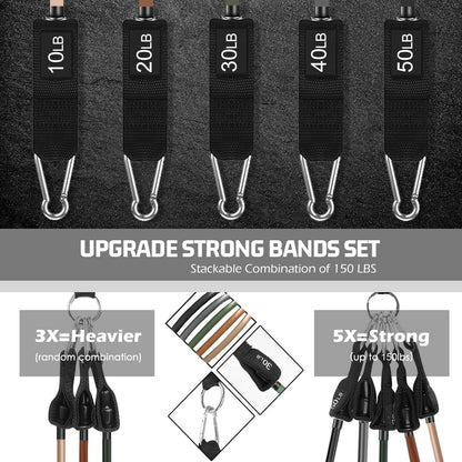 VEICK Resistance Bands Set, 10-150 LBS Stackable Exercise Bands with Handles, Ankle Straps & Door Anchor, Workout Bands for Home Gym, Yoga, Pilates, Physical Therapy for Men Women