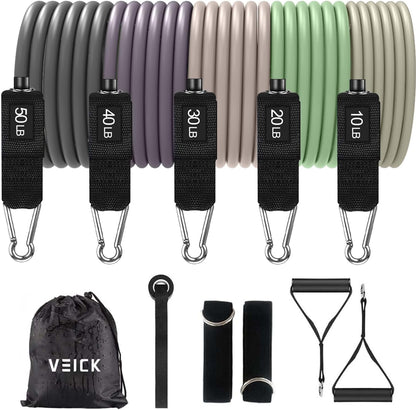 VEICK Resistance Bands Set, 10-150 LBS Stackable Exercise Bands with Handles, Ankle Straps & Door Anchor, Workout Bands for Home Gym, Yoga, Pilates, Physical Therapy for Men Women